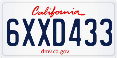 CA license plate 6XXD433