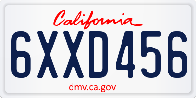 CA license plate 6XXD456