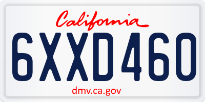CA license plate 6XXD460