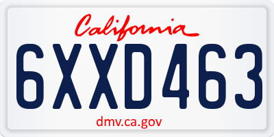 CA license plate 6XXD463