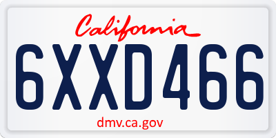 CA license plate 6XXD466