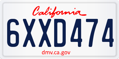 CA license plate 6XXD474