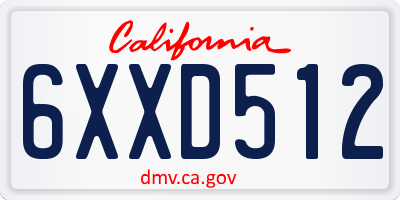 CA license plate 6XXD512