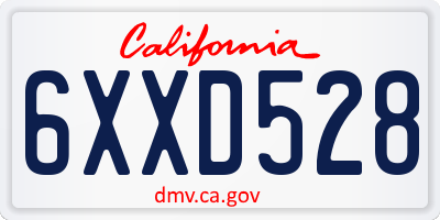 CA license plate 6XXD528