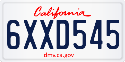 CA license plate 6XXD545