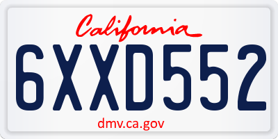 CA license plate 6XXD552