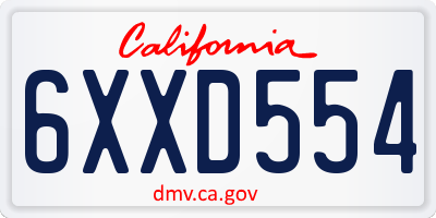 CA license plate 6XXD554