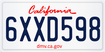 CA license plate 6XXD598
