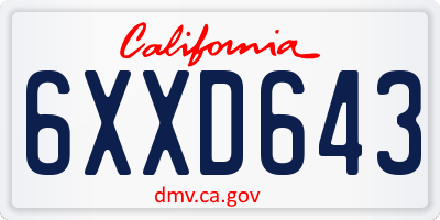 CA license plate 6XXD643