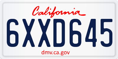 CA license plate 6XXD645