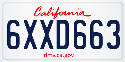 CA license plate 6XXD663