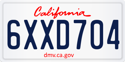 CA license plate 6XXD704