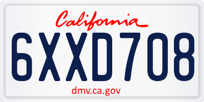 CA license plate 6XXD708