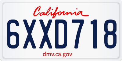CA license plate 6XXD718