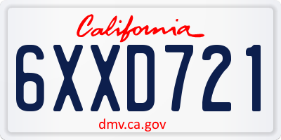 CA license plate 6XXD721