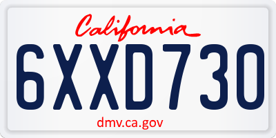 CA license plate 6XXD730