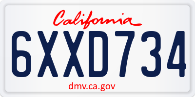 CA license plate 6XXD734