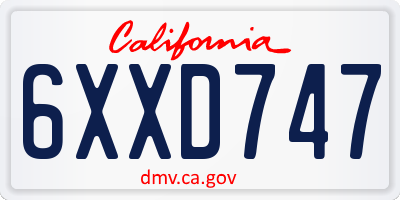 CA license plate 6XXD747