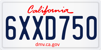 CA license plate 6XXD750