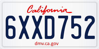 CA license plate 6XXD752