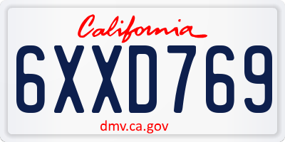 CA license plate 6XXD769