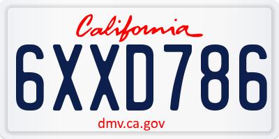 CA license plate 6XXD786