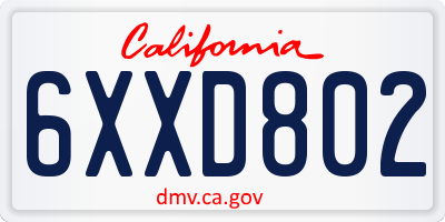 CA license plate 6XXD802