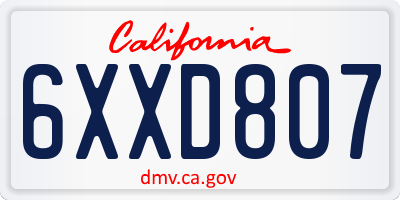 CA license plate 6XXD807