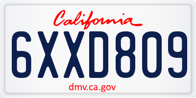 CA license plate 6XXD809