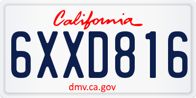 CA license plate 6XXD816