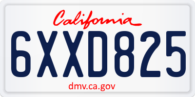 CA license plate 6XXD825