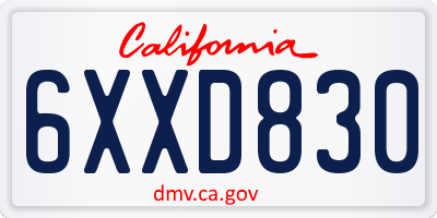 CA license plate 6XXD830