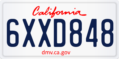 CA license plate 6XXD848
