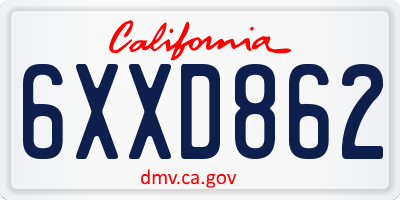 CA license plate 6XXD862