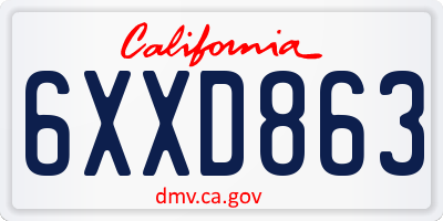CA license plate 6XXD863