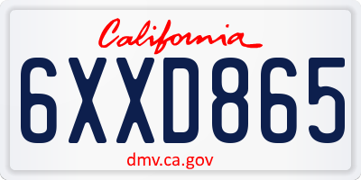 CA license plate 6XXD865