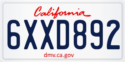 CA license plate 6XXD892