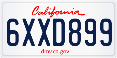 CA license plate 6XXD899