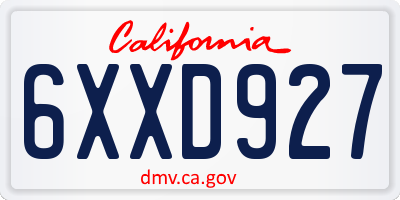 CA license plate 6XXD927
