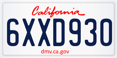CA license plate 6XXD930