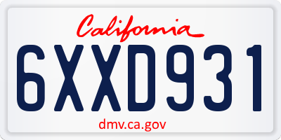 CA license plate 6XXD931