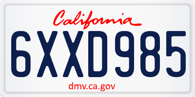 CA license plate 6XXD985