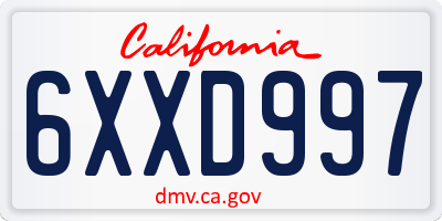 CA license plate 6XXD997