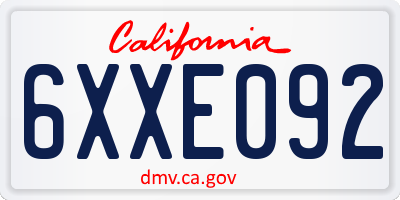 CA license plate 6XXE092