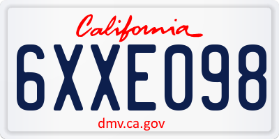 CA license plate 6XXE098