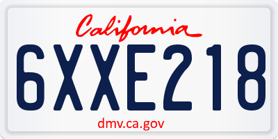 CA license plate 6XXE218