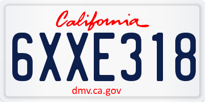 CA license plate 6XXE318