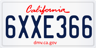 CA license plate 6XXE366