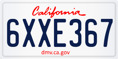 CA license plate 6XXE367
