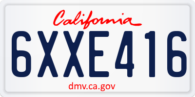 CA license plate 6XXE416